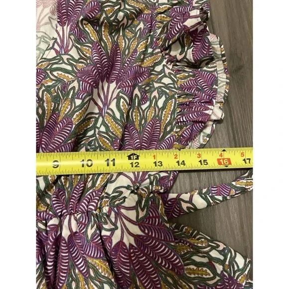 Marie Oliver Fiona Dress Sze XXS Purple Green Floral Cotton Vneck Ruffle Sleeve - Picture 9 of 9